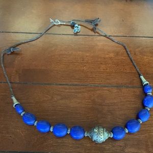 Blue & silver colored dreaded necklace on cord